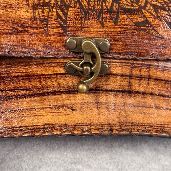 Handmade Owl Tooled Crossbody Leather Bag Brown Small Adjustable Strap - Picture 11 of 15